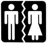 Toilet man and woman icons torn apart